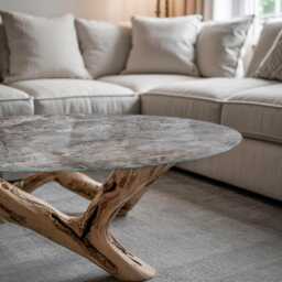 Natural Marble Pattern Glass Table Top, Gray Durable Tempered Tabletop, Round Cover