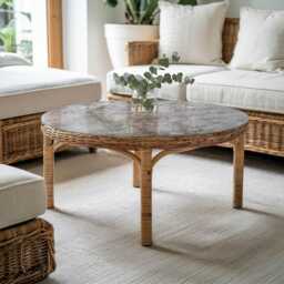 Natural Marble Pattern Glass Table Top, Gray Durable Tempered Tabletop, Round Cover - thumbnail 3