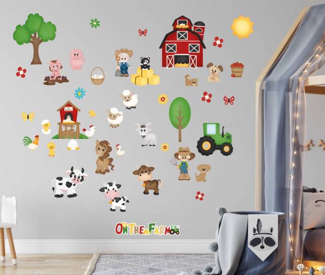 45 Wall Stickers Nursery - Decor Large Farm Sticker Set Baby Boy Christening Gift