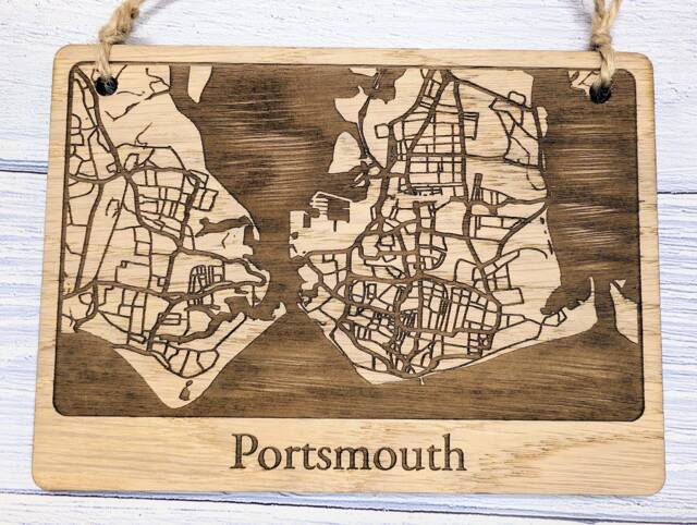 Handcrafted Portsmouth UK Wooden Map Wall Art Oak Veneer Home Decor - image 1
