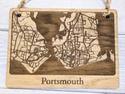 Handcrafted Portsmouth UK Wooden Map Wall Art Oak Veneer Home Decor - thumbnail 1