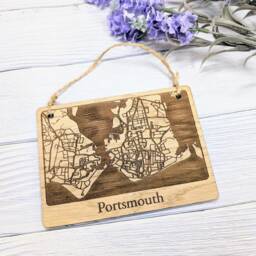 Handcrafted Portsmouth UK Wooden Map Wall Art Oak Veneer Home Decor - thumbnail 2