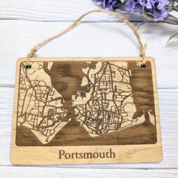 Handcrafted Portsmouth UK Wooden Map Wall Art Oak Veneer Home Decor - thumbnail 3