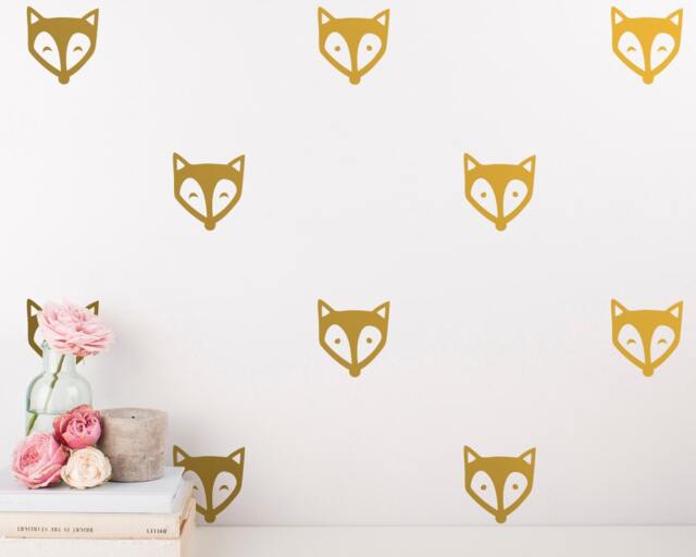Fox Face Wall Decals - Unique Vinyl Decal Set, Nursery Decals, Gold Decor, Cute Woodland Stickers - image 1