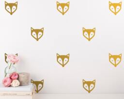 Fox Face Wall Decals - Unique Vinyl Decal Set, Nursery Decals, Gold Decor, Cute Woodland Stickers - thumbnail 1