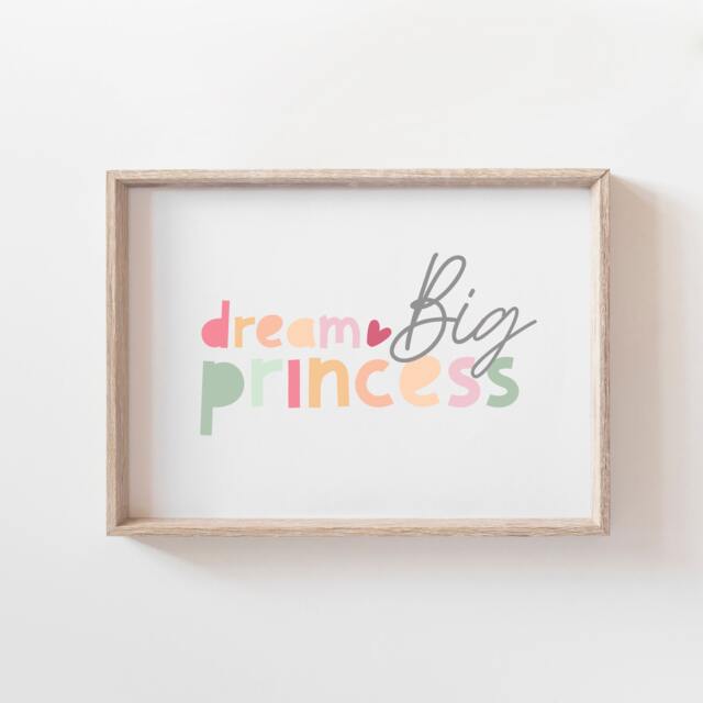 Princess Wall Art, Girls Pastel Nursery Prints, Dream Big Print, Bedroom Decor, Home Decor - image 1