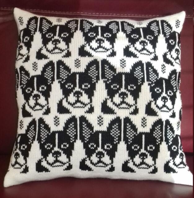 Handmade Knitted French Bulldog Cushion Cover Complete With Infill - image 1