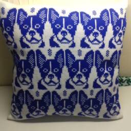 Handmade Knitted French Bulldog Cushion Cover Complete With Infill - thumbnail 2