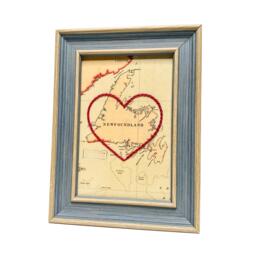Newfoundland Heart Map - Custom Gift Newfie Anniversary For Him Framed Wedding Vintage Print Hand-Embroidered - thumbnail 1