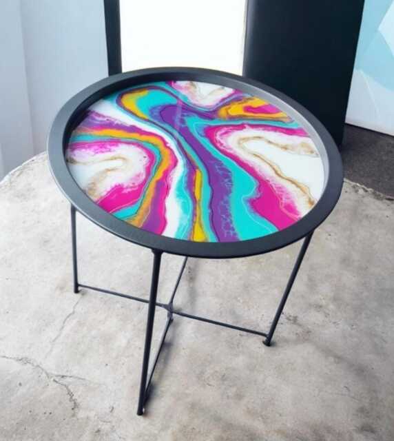 Handmade Geode Resin Tray Table Foldable Portable Side Table - image 1