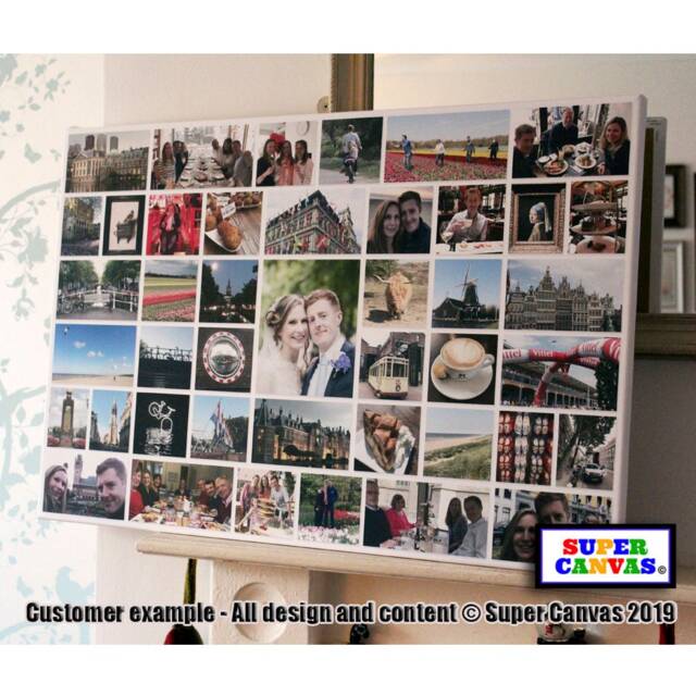 Custom 40 - 50 Photo Family Holiday Wedding Travel Photography Wall Art Display Picture Collage Framed Canvas Print Birthday Gift - image 1