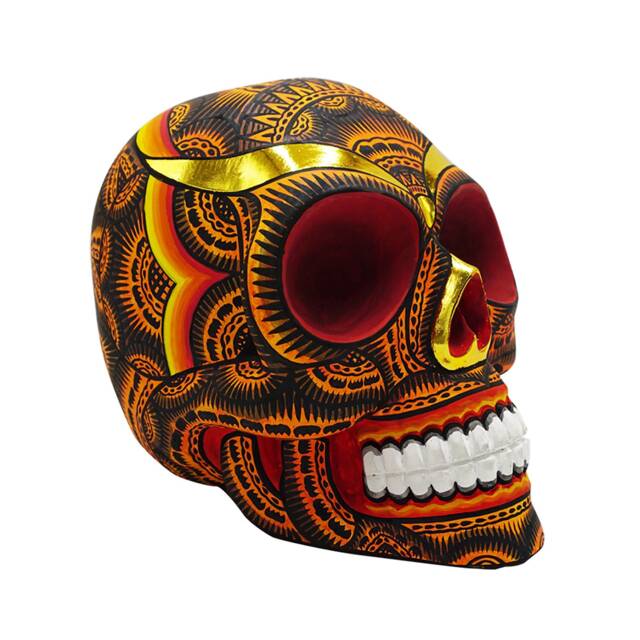 Hand Made Resin Skull, Hand Painted, Tribal Skull Art, Homeware, Orange - image 1