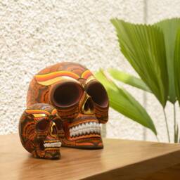 Hand Made Resin Skull, Hand Painted, Tribal Skull Art, Homeware, Orange - thumbnail 2
