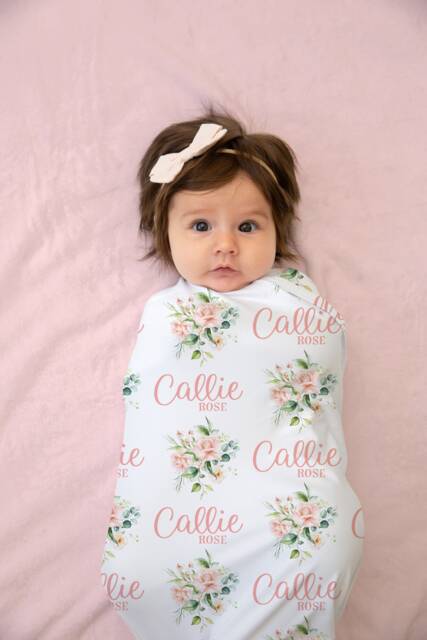 Rose Personalized Swaddle Blanket, Blanket For Newborn Toddler Or Kids, Baby Name Pattern Swaddle, Hospital - image 1