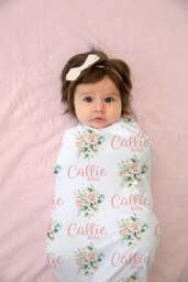 Rose Personalized Swaddle Blanket, Blanket For Newborn Toddler Or Kids, Baby Name Pattern Swaddle, Hospital - thumbnail 1