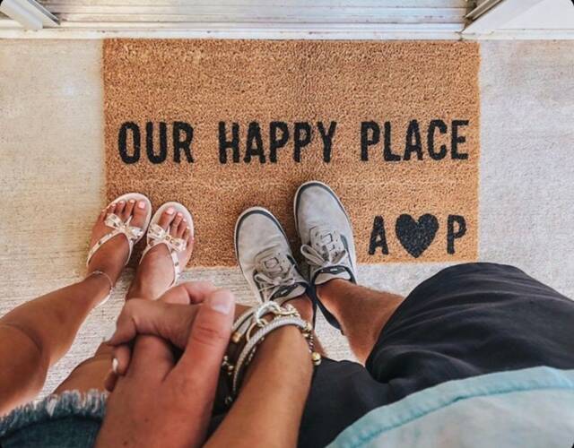 Our Happy Place Doormat With Initials, Housewarming Gift, Closing Gift - image 1