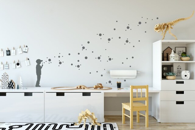 Dot Wall Decal Soap Bubble Boy With 130 Stickers, Peel & Stick, Diy Kids Room & Nursery Decor, Banksy Style Home Decor - image 1