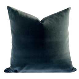 Robert Allen Beacon Hill Lady Elsie Italian Decorative Designer Aegean Grey Dark Blue Teal Velvet Pillow Cover 18 19 20 22 24 - thumbnail 1