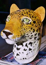 Paper Mach?? Leopard Head, Faux Taxidermy, Wall Decor Mask - thumbnail 1