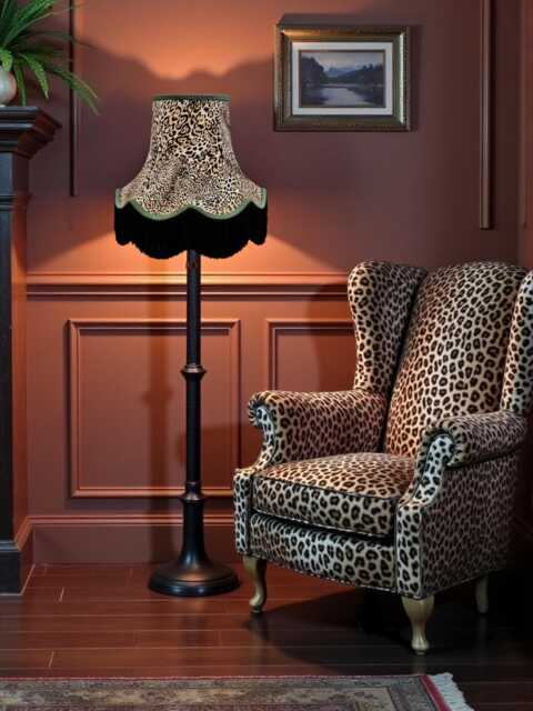 Lynx Animal Print Scalloped Lampshade With Black Fringe, Made in The UK - Animal Fabric Lamp Shades - image 1