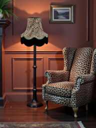 Lynx Animal Print Scalloped Lampshade With Black Fringe, Made in The UK - Animal Fabric Lamp Shades - thumbnail 1