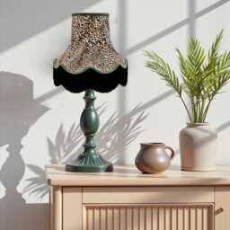 Lynx Animal Print Scalloped Lampshade With Black Fringe, Made in The UK - Animal Fabric Lamp Shades - thumbnail 2