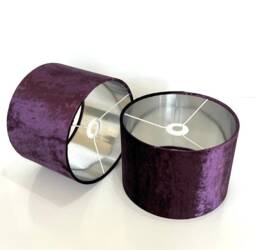 New Luxury Velvet Ultra Shine Two Tone Aubergine Double Shaded Lamp Shade & Pendant Light With Metallic Panels Lining