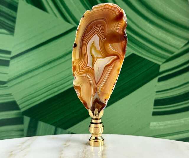Fingerprint Agate Slice Lamp Finial in Chocolate Brown On Shiny Brass Hardware - image 1