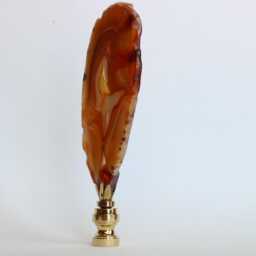 Fingerprint Agate Slice Lamp Finial in Chocolate Brown On Shiny Brass Hardware - thumbnail 4