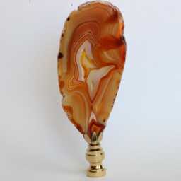 Fingerprint Agate Slice Lamp Finial in Chocolate Brown On Shiny Brass Hardware - thumbnail 3