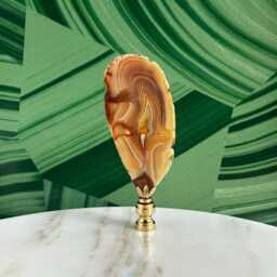 Fingerprint Agate Slice Lamp Finial in Chocolate Brown On Shiny Brass Hardware - thumbnail 2