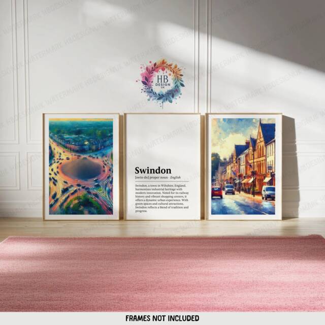 Swindon Poster Prints - Set Of 3 Posters - Watercolour Wall Art Decor Travel Hanging England Artwork Gift UK Painting - image 1