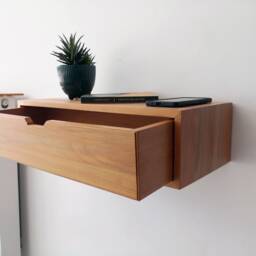 Custom Size Solid Wood Floating Bedside Table, Nightstand Scandinavian Wall Console - thumbnail 3