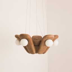 Handmade Clay Pendant Light, Five Petal Chandelier, Medium - thumbnail 2