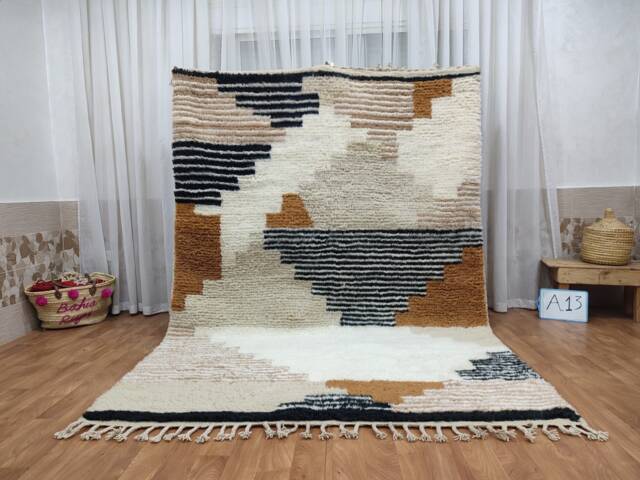 Custom Boujad Wool Rug - Abstract Black & White Moroccan Carpet - image 1