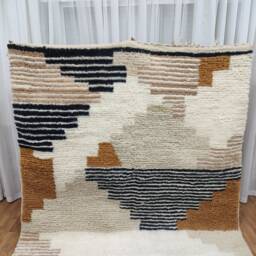 Custom Boujad Wool Rug - Abstract Black & White Moroccan Carpet - thumbnail 2