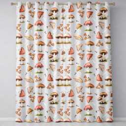 Watercolor Forest Mushrooms Botanical Elements On Soft Lilac Seamless Pattern Readymade Eyelet Ring Top Thermal 100% Blackout Curtains - thumbnail 2