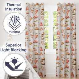 Watercolor Forest Mushrooms Botanical Elements On Soft Lilac Seamless Pattern Readymade Eyelet Ring Top Thermal 100% Blackout Curtains - thumbnail 3