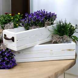 Flower Box Made Of Solid Wood - Colour White Vintage Flower & Plant in Small For Indoors - thumbnail 1