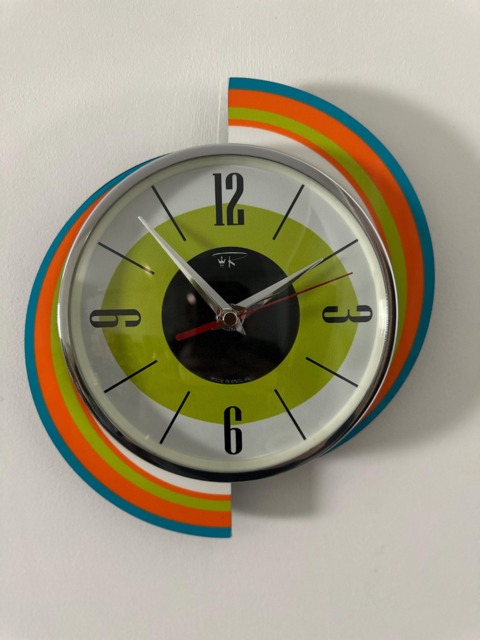 Mid Century Modern Wall Clock Royalexe Laminate Atomic Jetsons Style - image 1