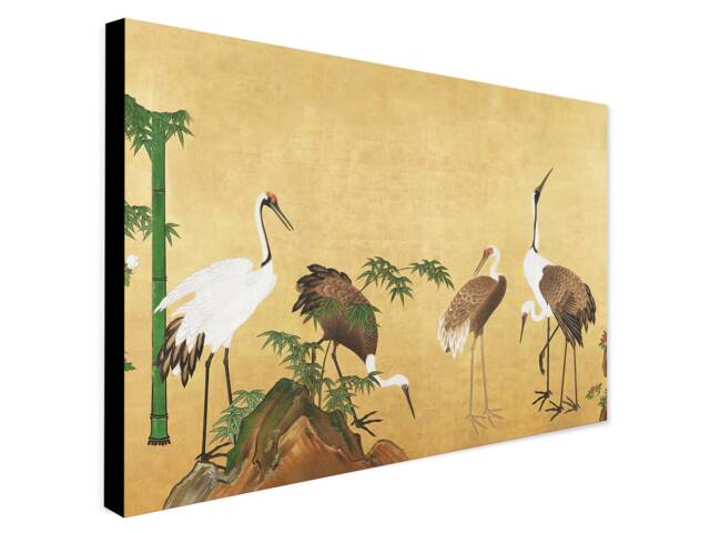 Vintage Japanese Cranes Art Print - Bamboo Canvas Or Poster - image 1