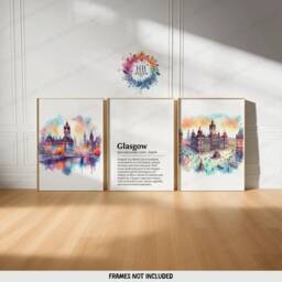 Glasgow Poster Prints - Set Of 3 Posters - Scotland Travel Wall Art UK Home Decor Artwork Gifts Watercolour Painting Design Print - thumbnail 1