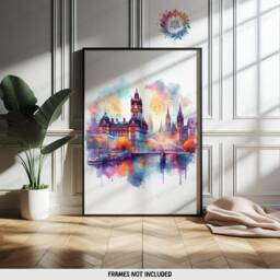 Glasgow Poster Prints - Set Of 3 Posters - Scotland Travel Wall Art UK Home Decor Artwork Gifts Watercolour Painting Design Print - thumbnail 3