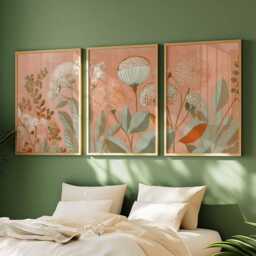 Beige & Terracotta Floral Print Set, Modern Botanical Wall Art - thumbnail 4