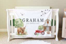 Farm Blanket, Personalized Baby Gift, Toddler Nursery Decor, Birthday Farmhouse Theme Adventures Await - thumbnail 1