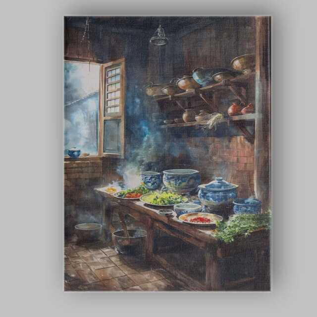 Rustic Chinese Country Kitchen Watercolour Culinary Interior Canvas Wall Art Print Decor Picture Ready To Hang - image 1