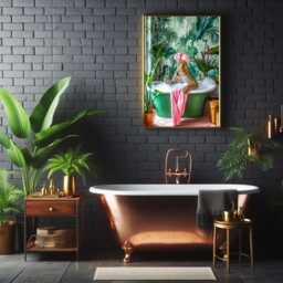 Leopard in Bathtub Print Glam Jungle Bathroom Wall Art - thumbnail 3