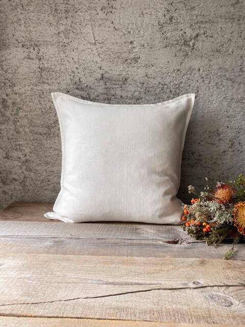 Set Of 2, 4 & 6 Flanged Washed Linen Pillow Cases in Off White/Linen Cushion Covers With Hidden Zipper/French Seam Decorative - image 1
