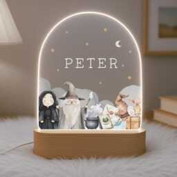 Personalised Children's Wizard Night Light - Led Lamp Kid's Decor Boy Girl Gift For Birthday Name Sign Bedroom - thumbnail 2
