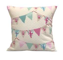 Fryetts Bunting Union Jack Cushion Cover Pink Cream Flag Pillow 16